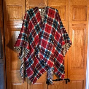 Red and Blue Plaid Poncho | one size